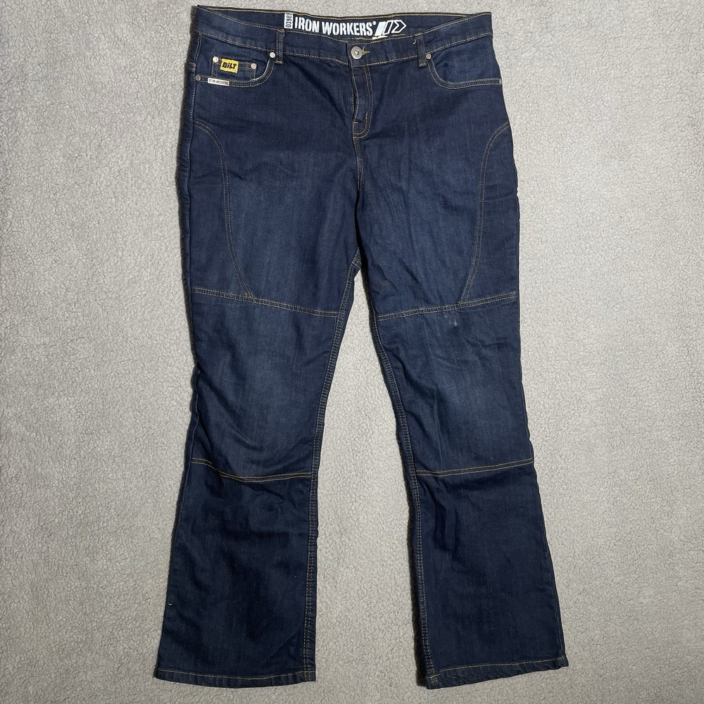 BILT IRON WORKERS Reinforced Jeans Mens 38x31 Blue Kevlar Double Knee Biker